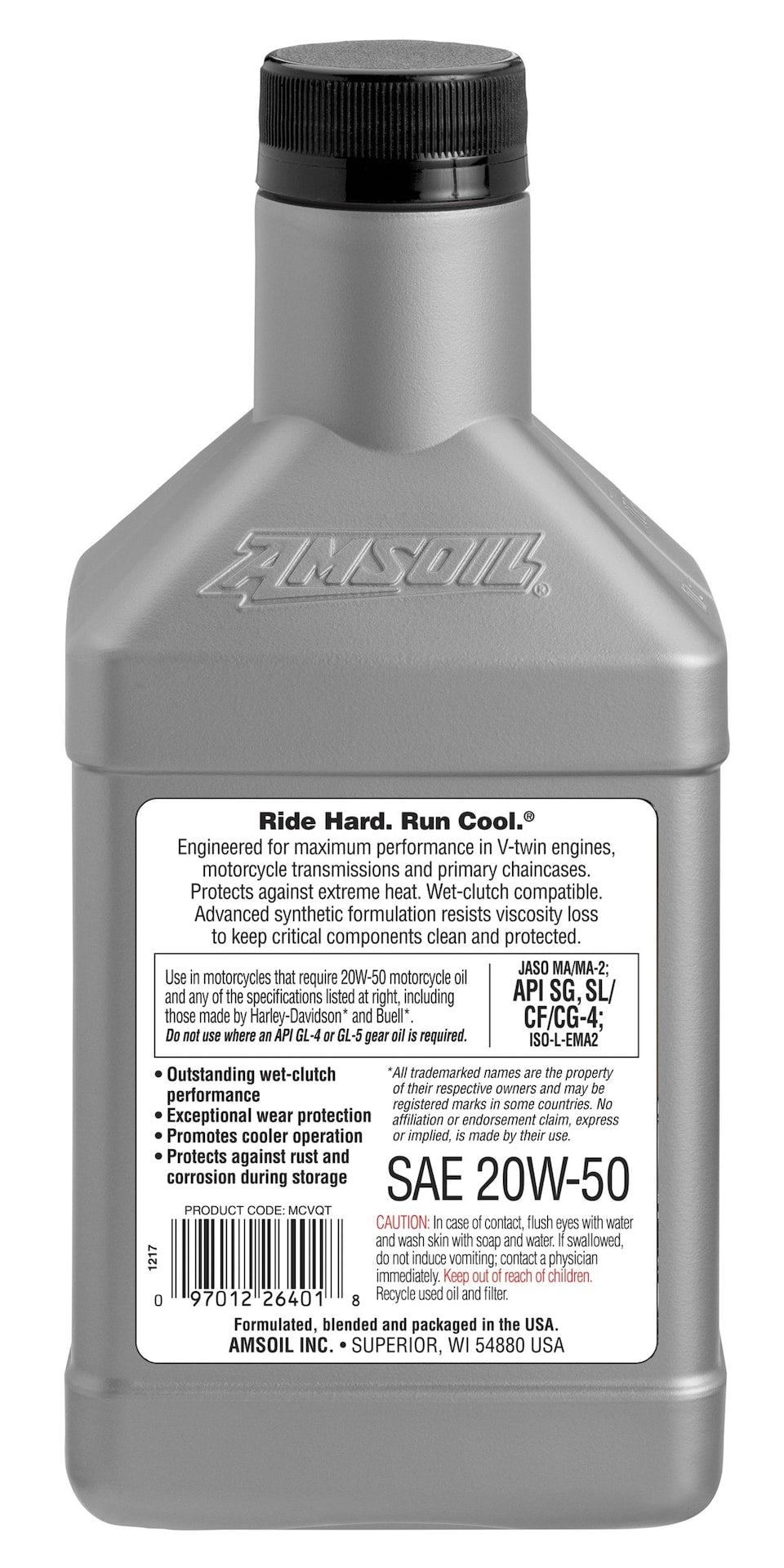 Amsoil Synthetic Motorcycle Oil 20W50, 946-mL