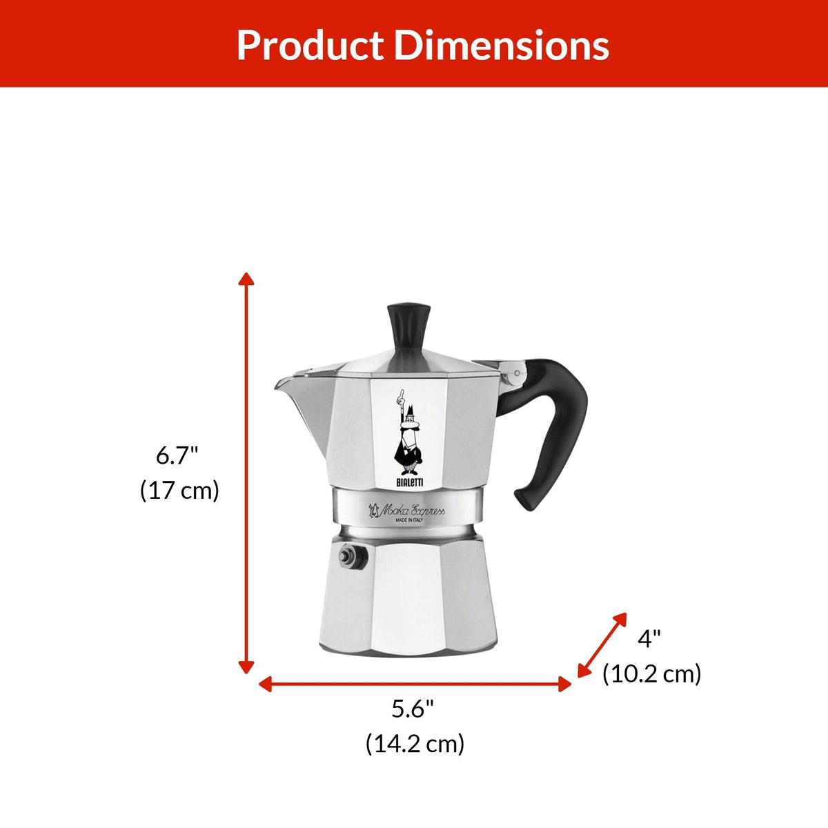 Bialetti Moka Pot with Ergonomic Anti-Scale Handle, 3-Cup