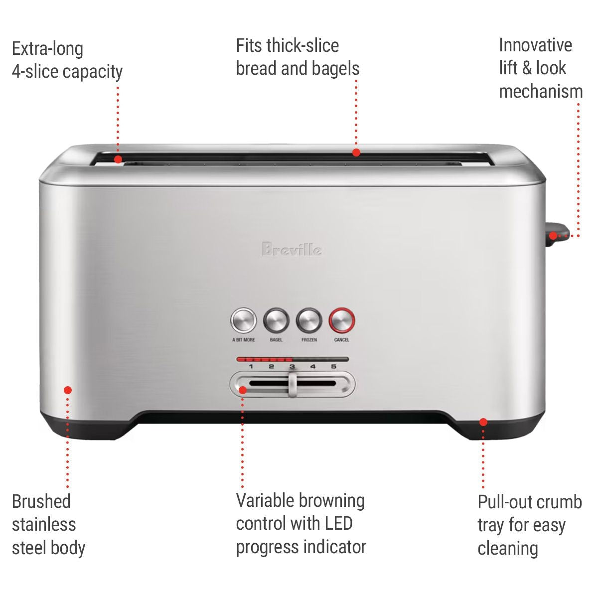 Breville ‘A Bit More’ 4-Slice Toaster, Brushed Stainless Steel