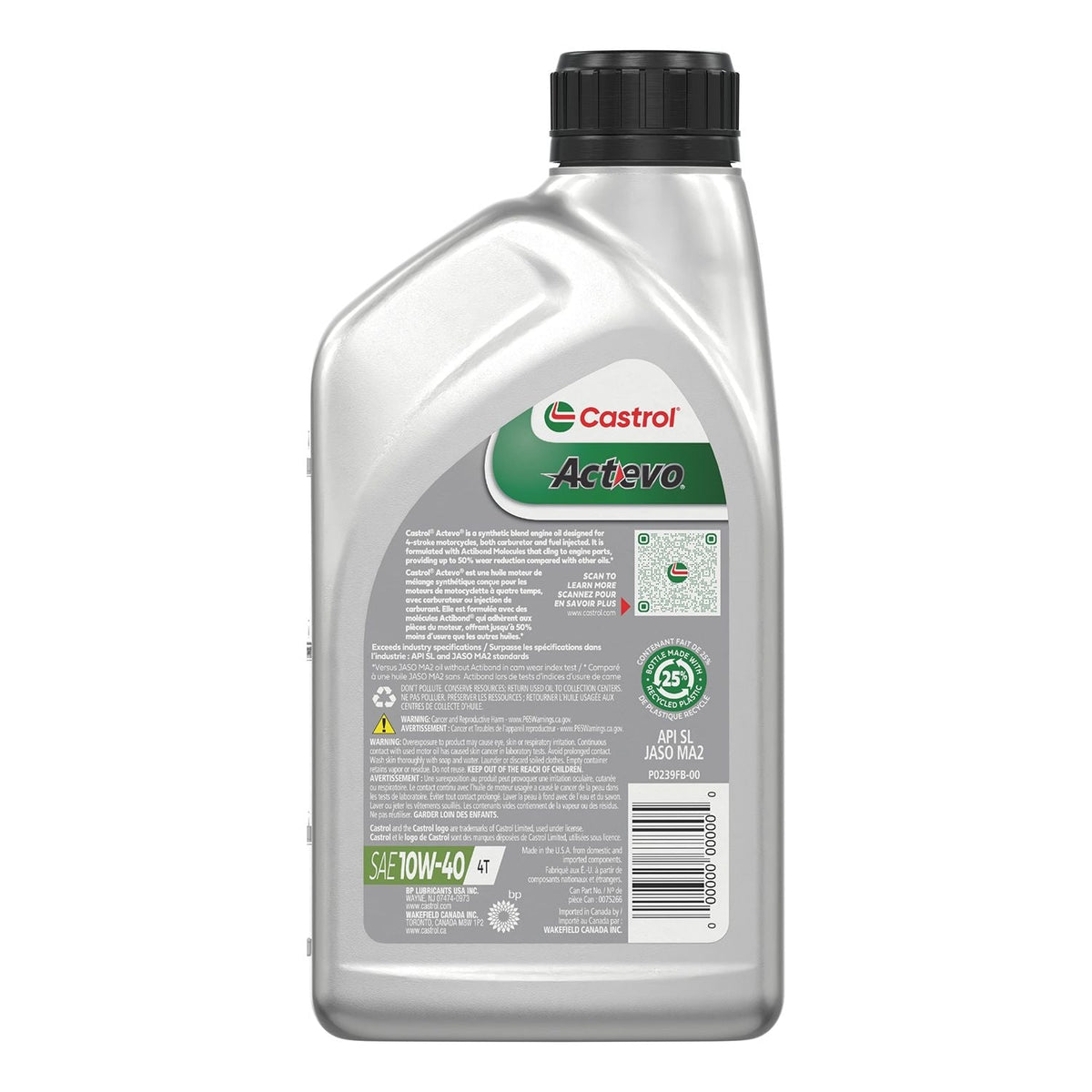 Castrol Actevo Motorcycle Oil 4T 10W40, 946-mL