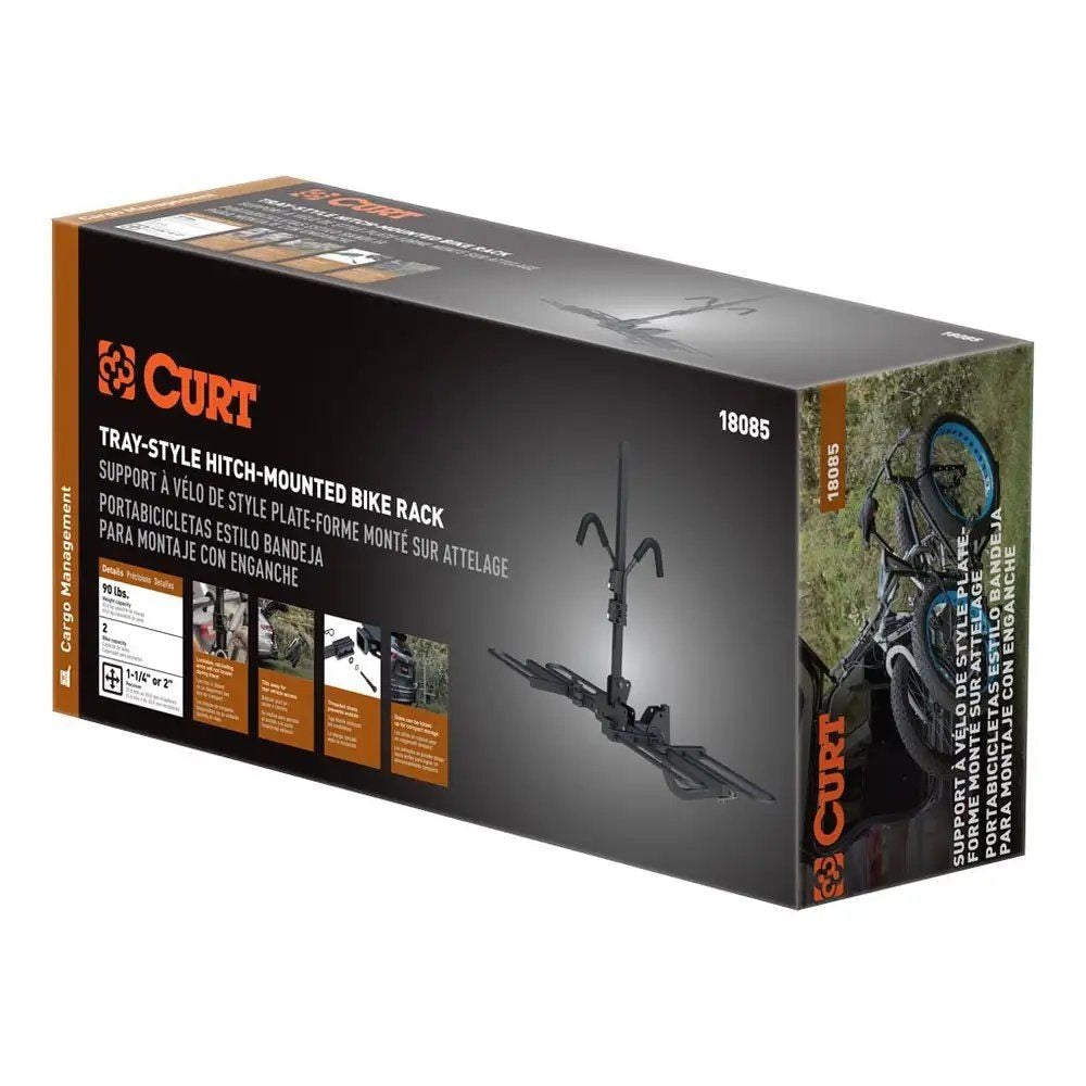 CURT 18085 2-Bike Tray-Style Hitch Mount Bike Rack, Fits 1-1/4, 2-in Receiver, Black