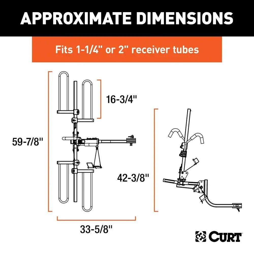 CURT 18085 2-Bike Tray-Style Hitch Mount Bike Rack, Fits 1-1/4, 2-in Receiver, Black