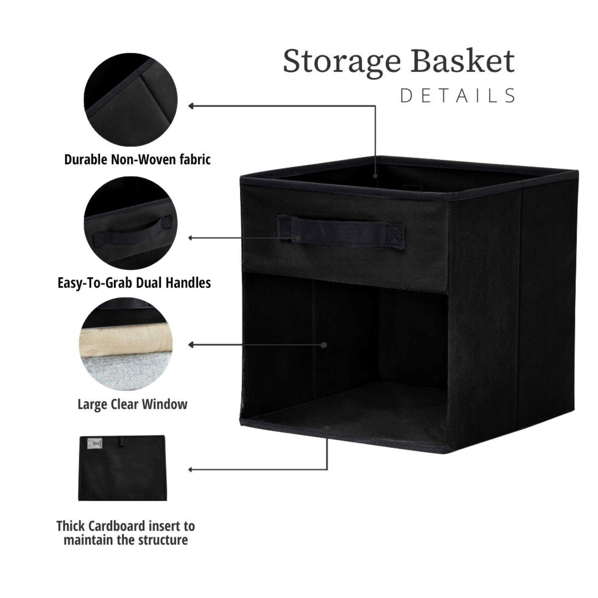 Decomomo Collapsible Transparent Front Cube, 11-in, 6-pk, Black