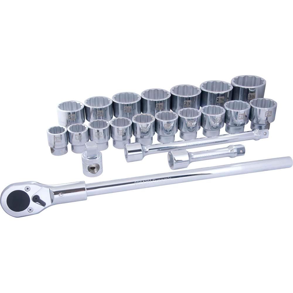 Dynamic Tools 1-in Drive 12 Point Standard Socket & Attachment Set, SAE, 21-pk