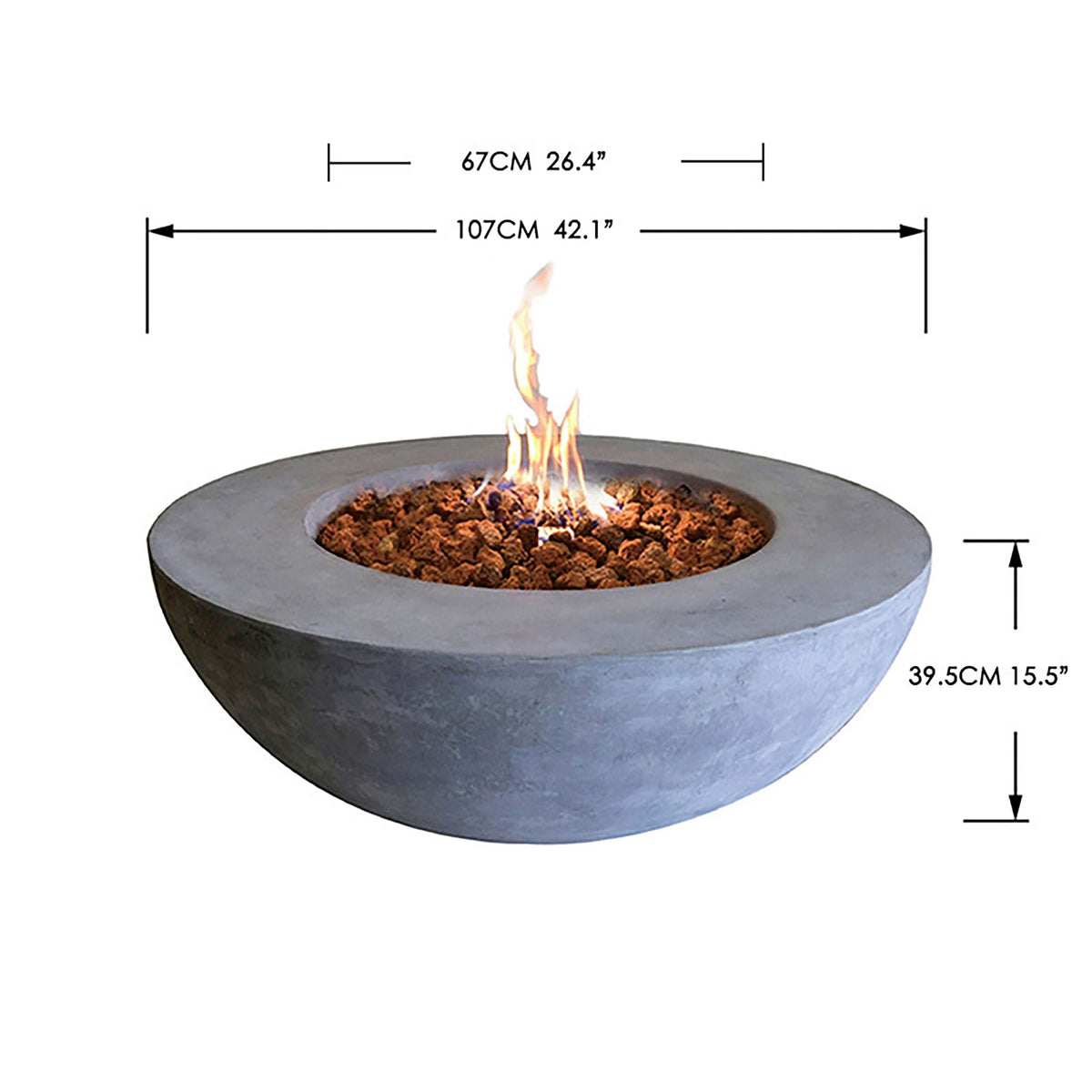 Elementi Lunar Bowl Liquid Propane, Light Grey