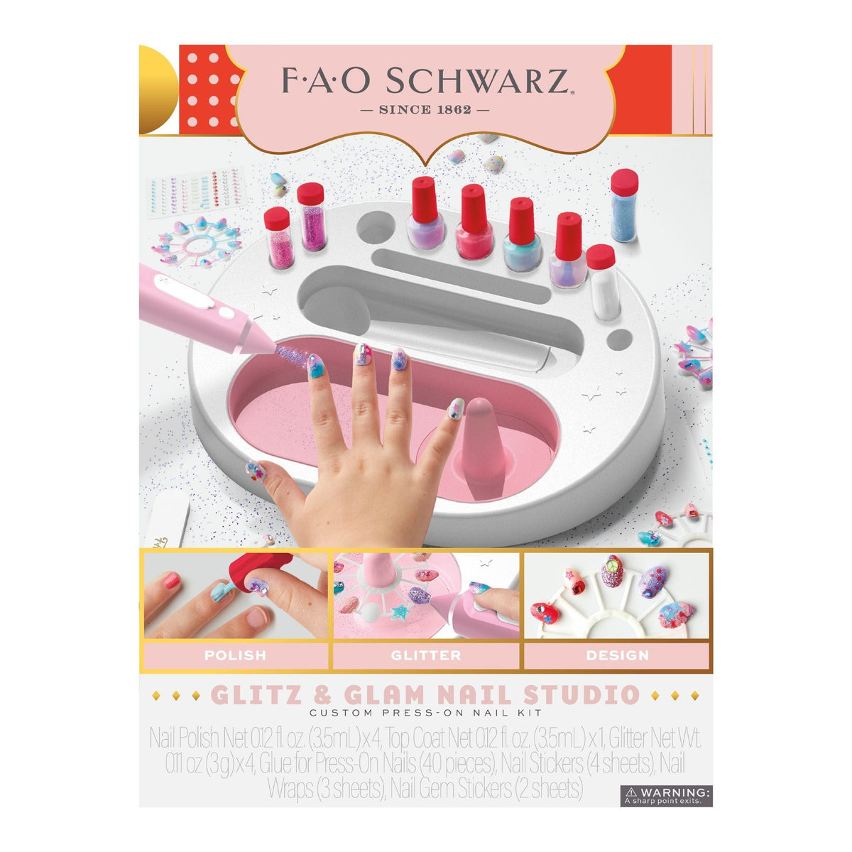 FAO Schwarz Girls Custom Glitter Nail Set, Pink