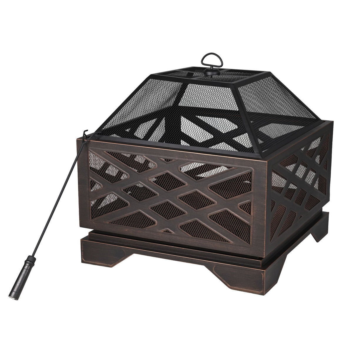For Living Lawrence Steel Outdoor Wood Burning Fire Pit with Fireplace Poker, 25 x 25 x 26-in