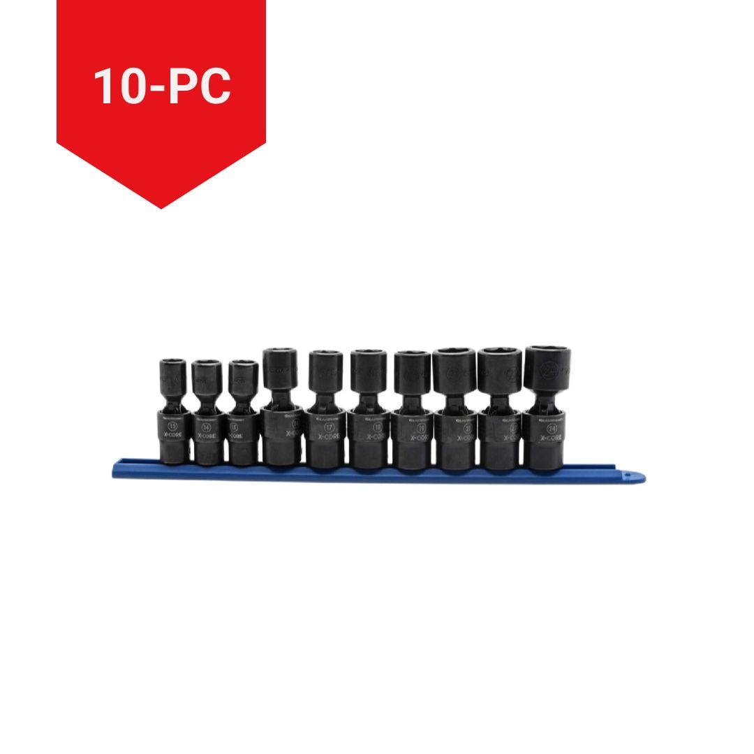 GearWrench 6 Point Standard Drive X-Core Pinless Universal Impact Socket Set, Metric, 1/2-in, 10-pc