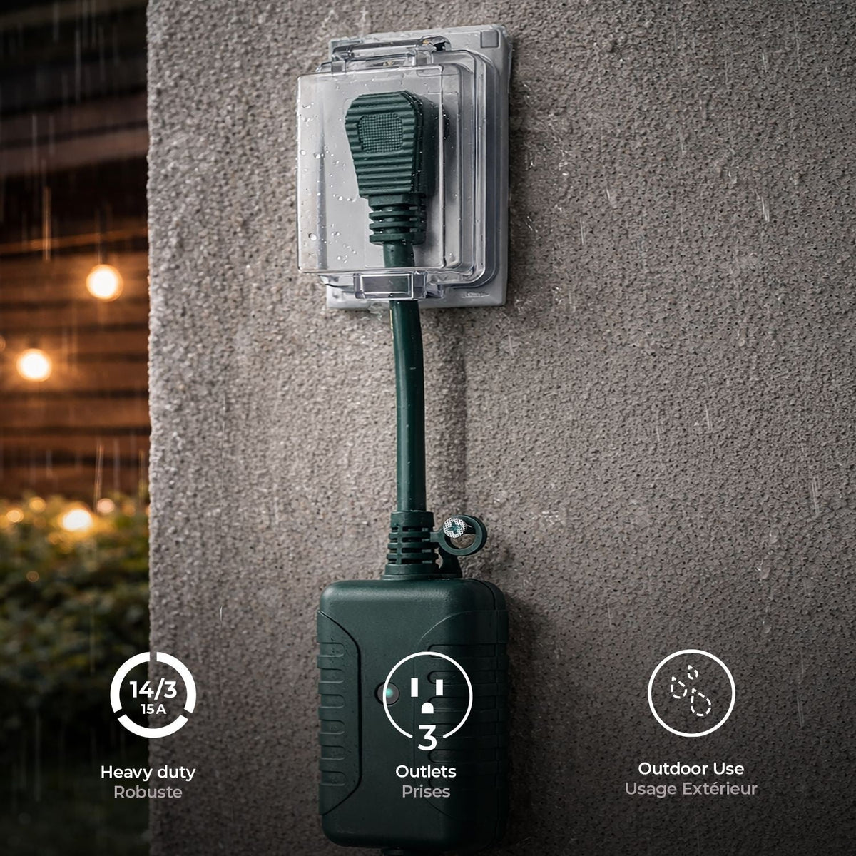 Globe Electric 50-ft 14/3 Outdoor Power Cord with Wireless Remote & 3 Grounded Outlets, Green