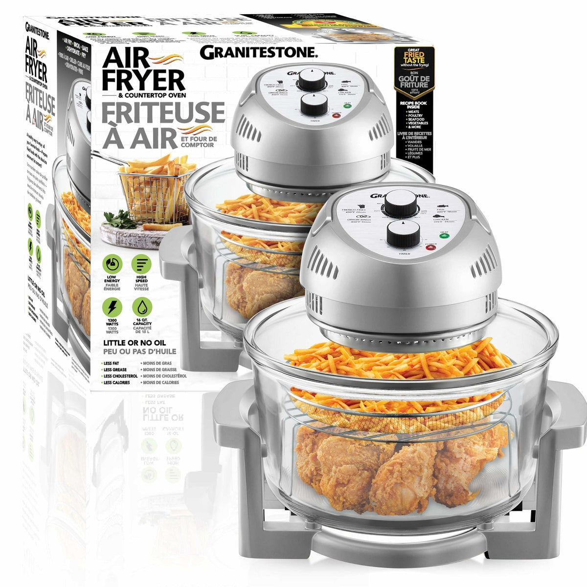 Granitestone Glass Air Fryer, Silver