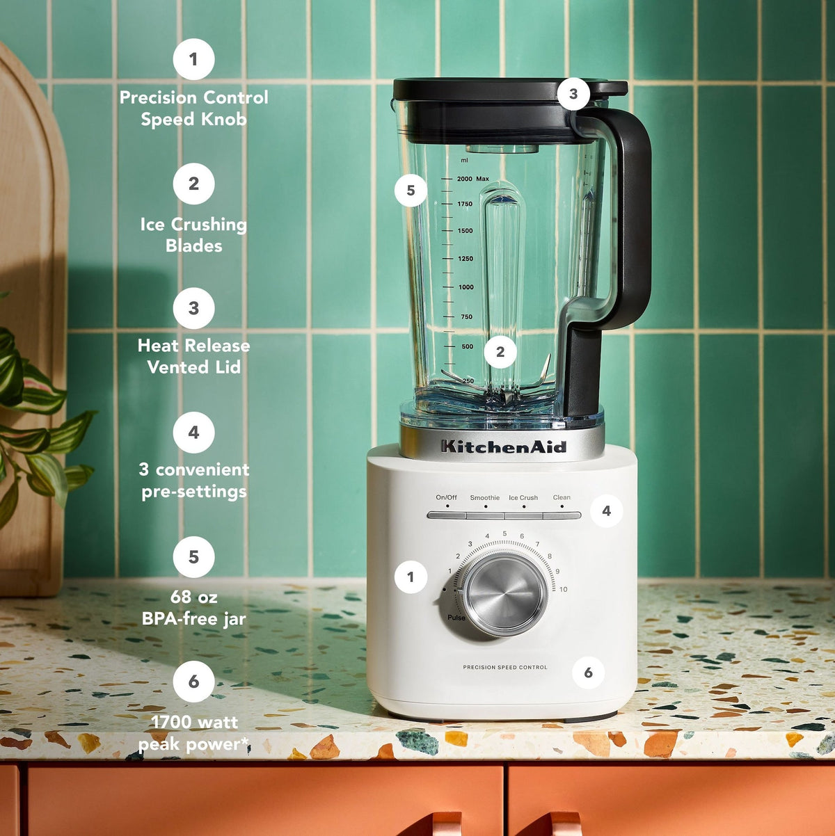 KitchenAid 10-Speed Porcelain Pure Power Blender with Control Knob