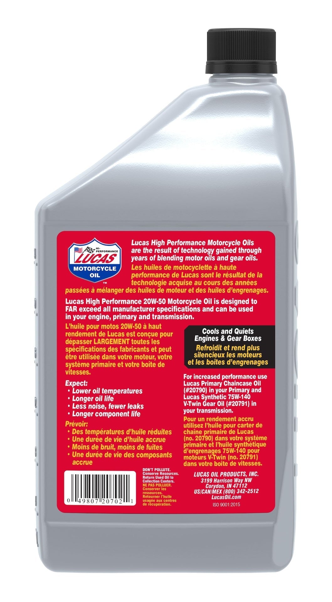 Lucas Oil High Performance Synthetic Motorcycle Oil SAE, 946-mL