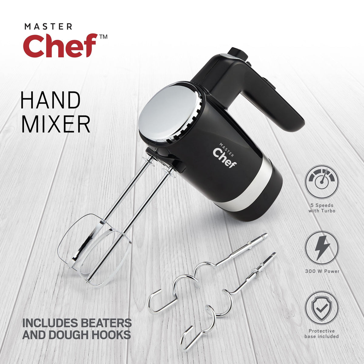 MASTER Chef 300W 5-Speed Electric Hand Mixer with Storage Base, Black