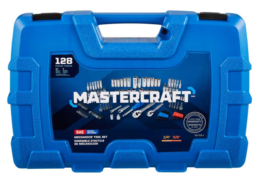 Mastercraft Socket Set, 128-pc, SAE / Metric, CRV, Nickel-Chrome Plating