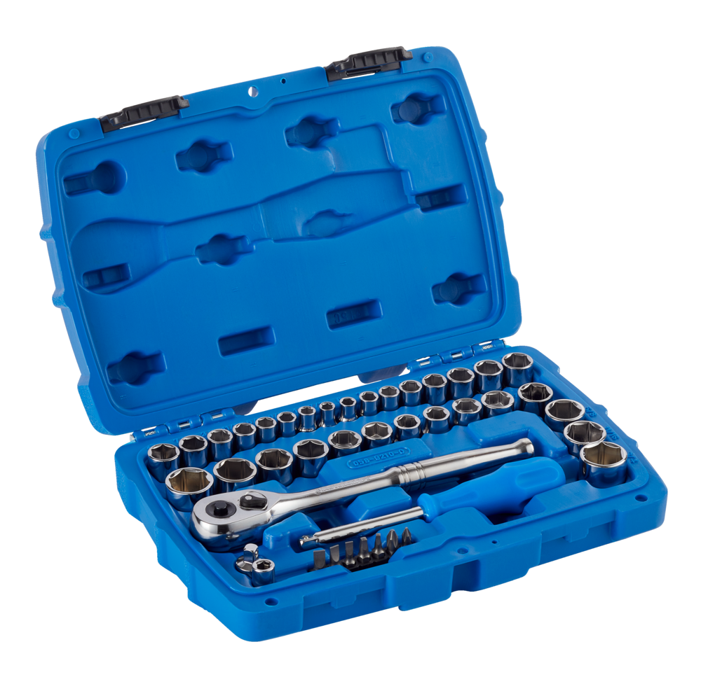 Mastercraft Socket Set, SAE / Metric, CRV, Nickel-Chrome Plating, 41-pc