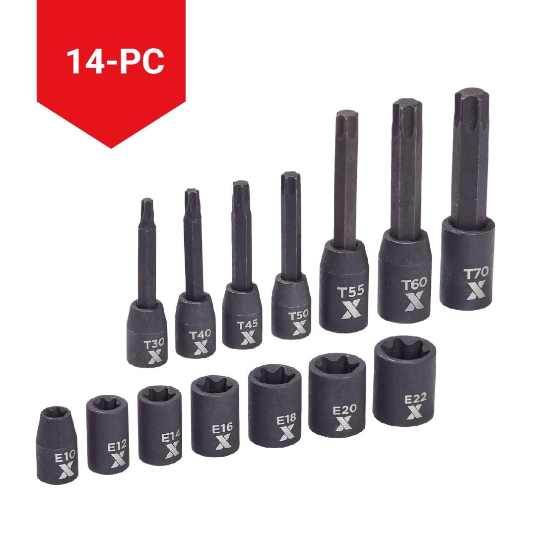 MAXIMUM Torx & E-Torx Impact Bit Socket Set, 14-pc, SAE/Metric