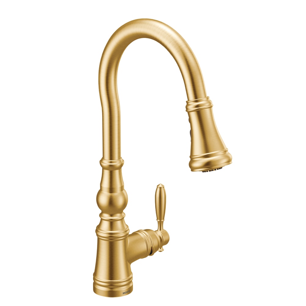 Moen Weymouth Single Handle High Arc Pull Down Sprayer Kitchen Faucet with Power Boost, Brushed Gold
