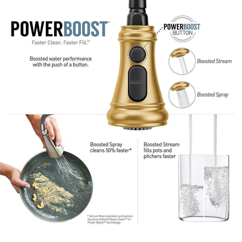 Moen Weymouth Single Handle High Arc Pull Down Sprayer Kitchen Faucet with Power Boost, Brushed Gold