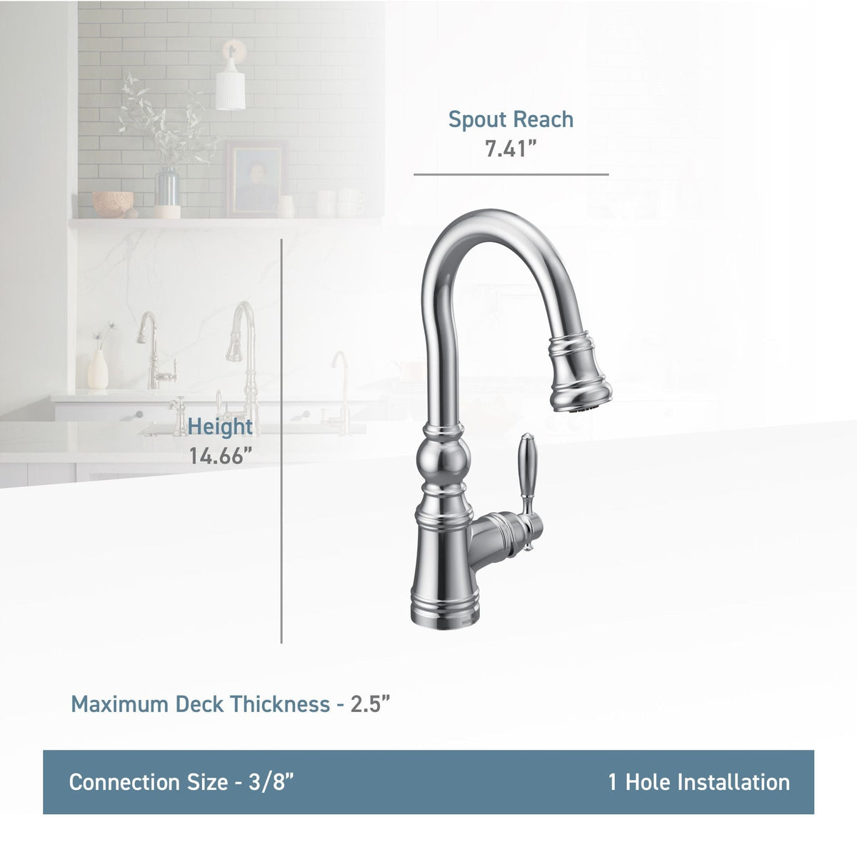 Moen Weymouth Single Handle High Arc Pull Down Sprayer Kitchen Faucet with Power Clean, Polished Nickel