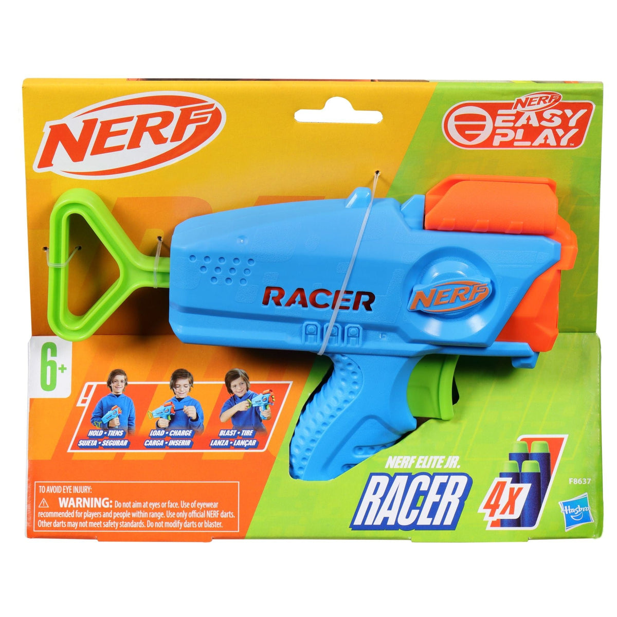 NERF Elite Junior Racer Easy-Play Dart Blaster, Includes 4 Darts, Ages 6+