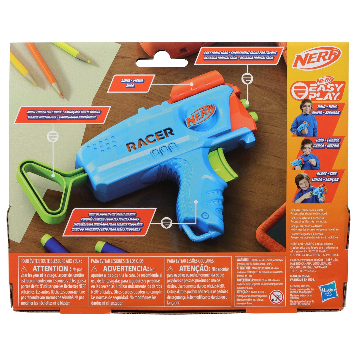 NERF Elite Junior Racer Easy-Play Dart Blaster, Includes 4 Darts, Ages 6+