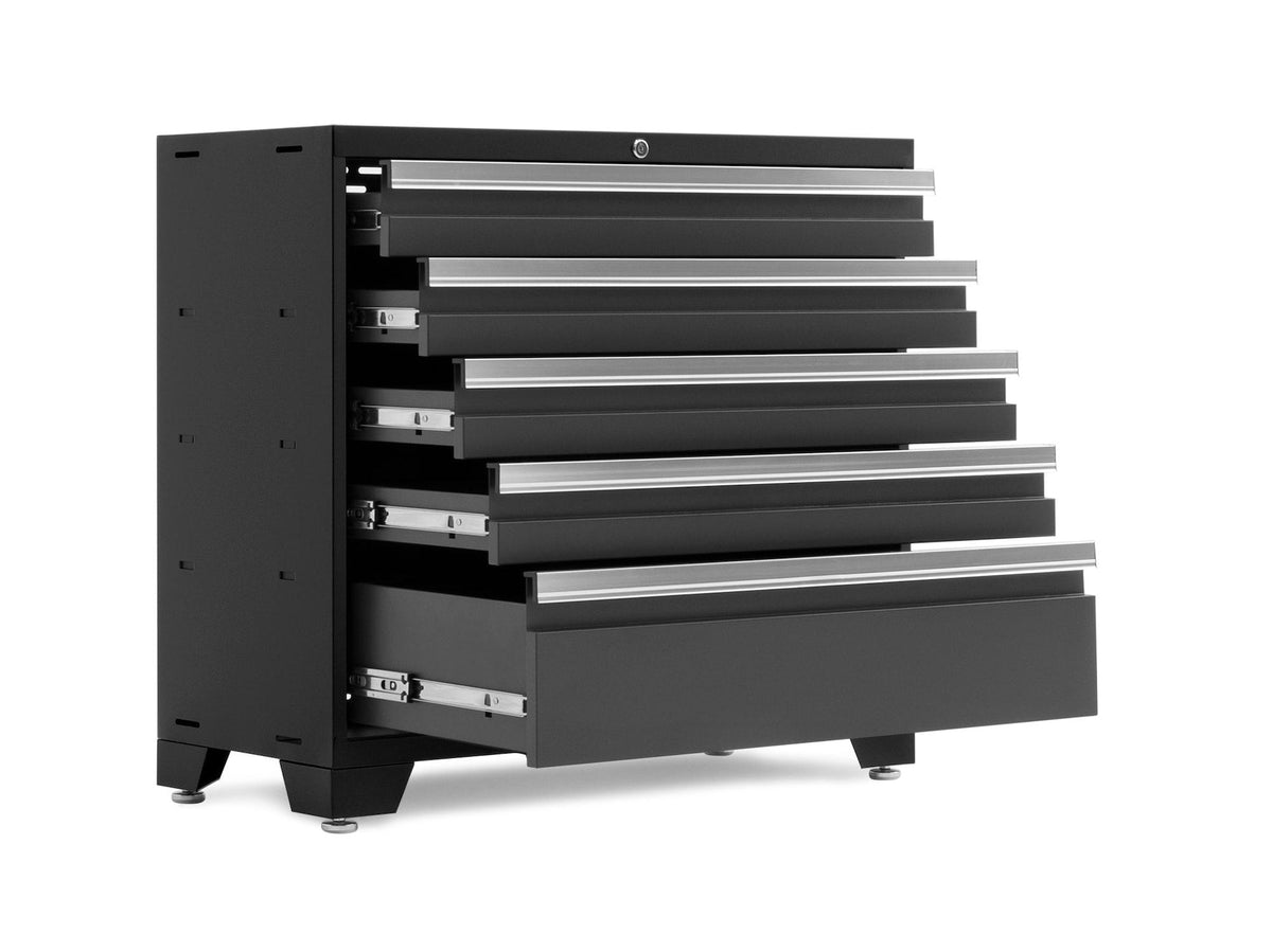 NewAge Bold 3.0 Series Lockable 5-Drawer Steel Tool Cabinet with Adjustable Legs, Fully-Welded, Black/Grey, 36-in