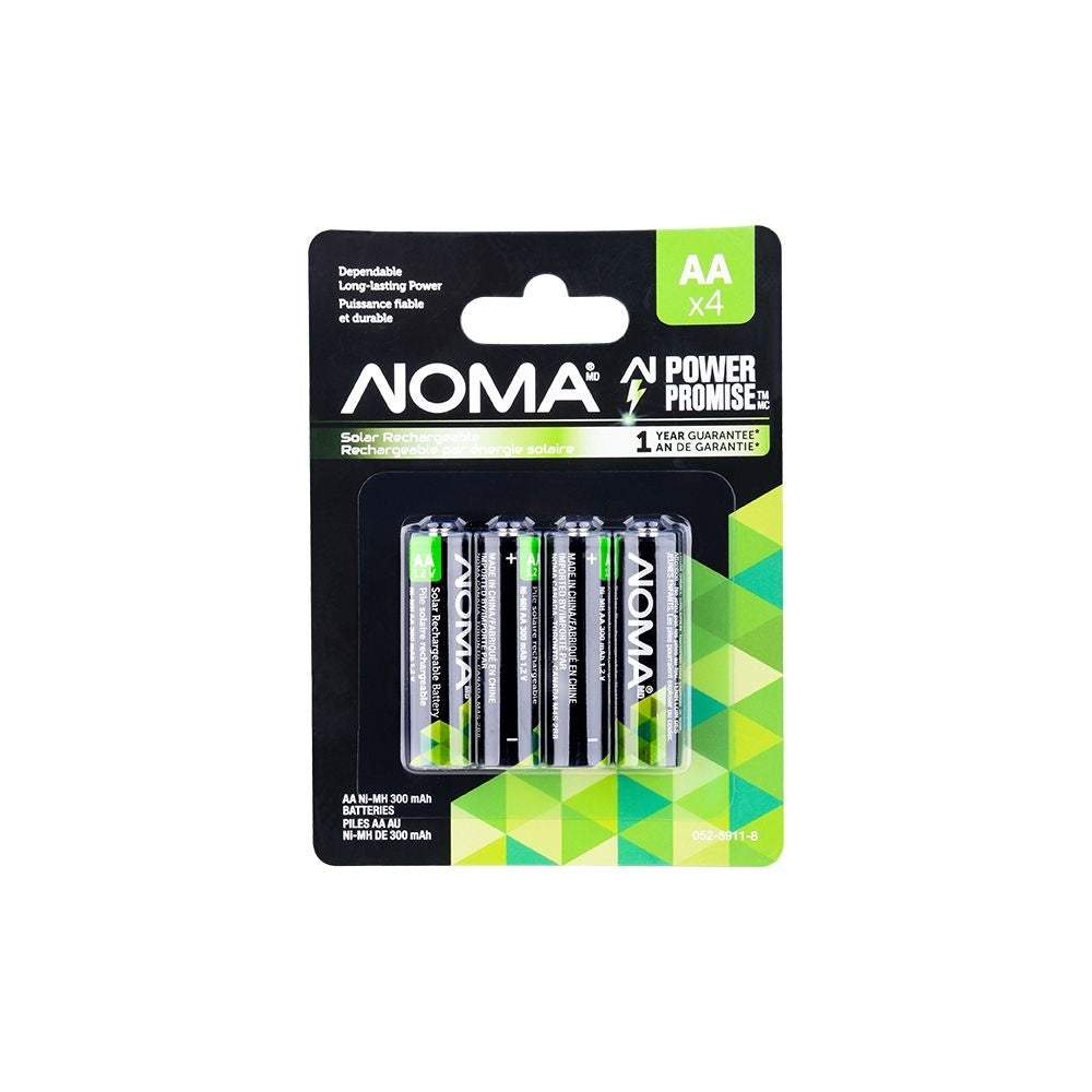 NOMA 300mAh Outdoor Solar Batteries – AA Ni-MH Rechargeable (4-Pack, 1.2V)