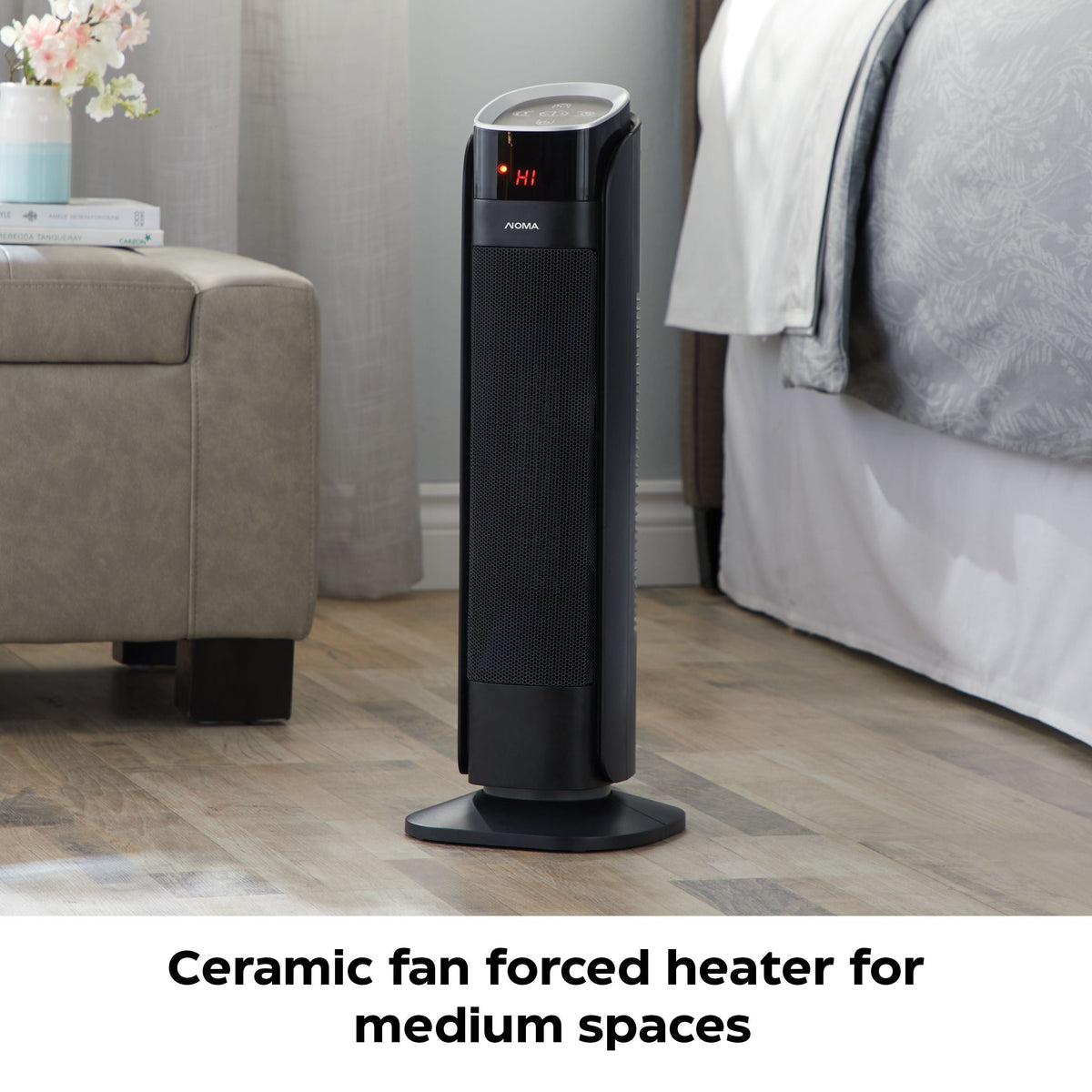 NOMA Oscillating Tower Ceramic Heater withRemote Control & Thermostat, 1500W, Black, 24-in