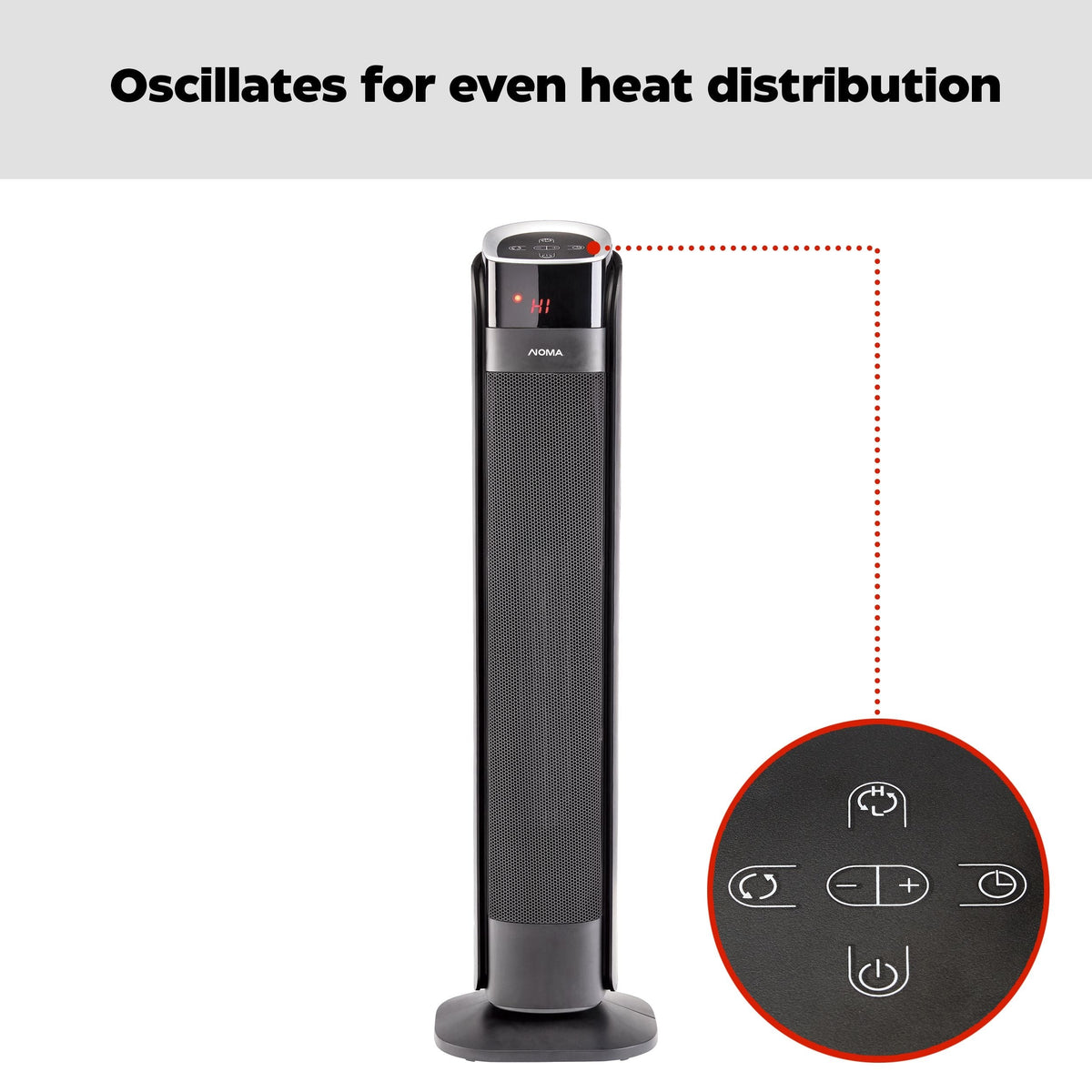 NOMA Oscillating Tower Ceramic Heater withRemote Control & Thermostat, 1500W, Black, 30-in