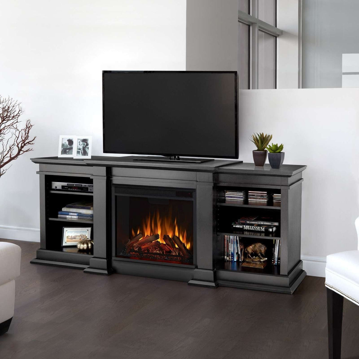 Real Flame Fresno Media Indoor Electric Fireplace TV Stand, 72-in, 1500W, Black