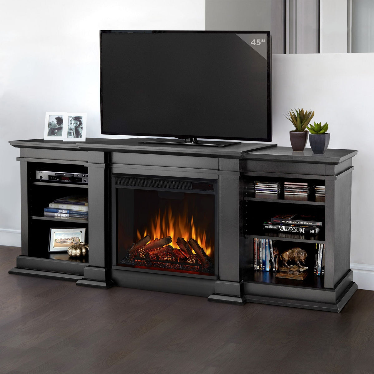 Real Flame Fresno Media Indoor Electric Fireplace TV Stand, 72-in, 1500W, Black