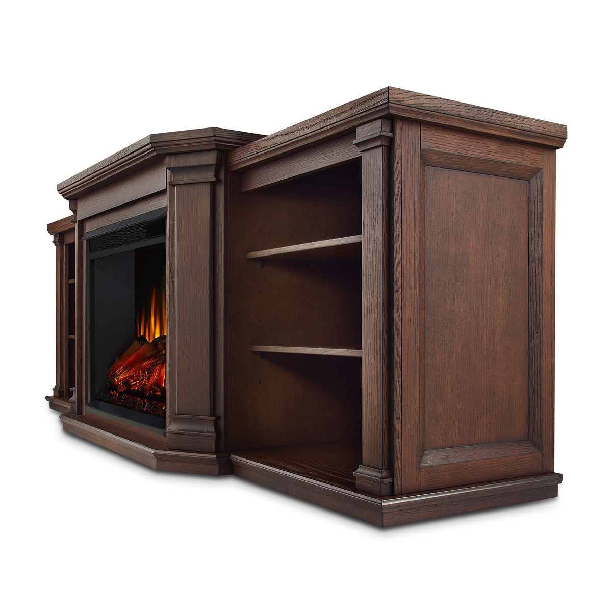 Real Flame Valmont Media Indoor Electric Fireplace TV Stand, 74-in, 1500W, Includes Remote Control & Firebox, Chestnut Oak