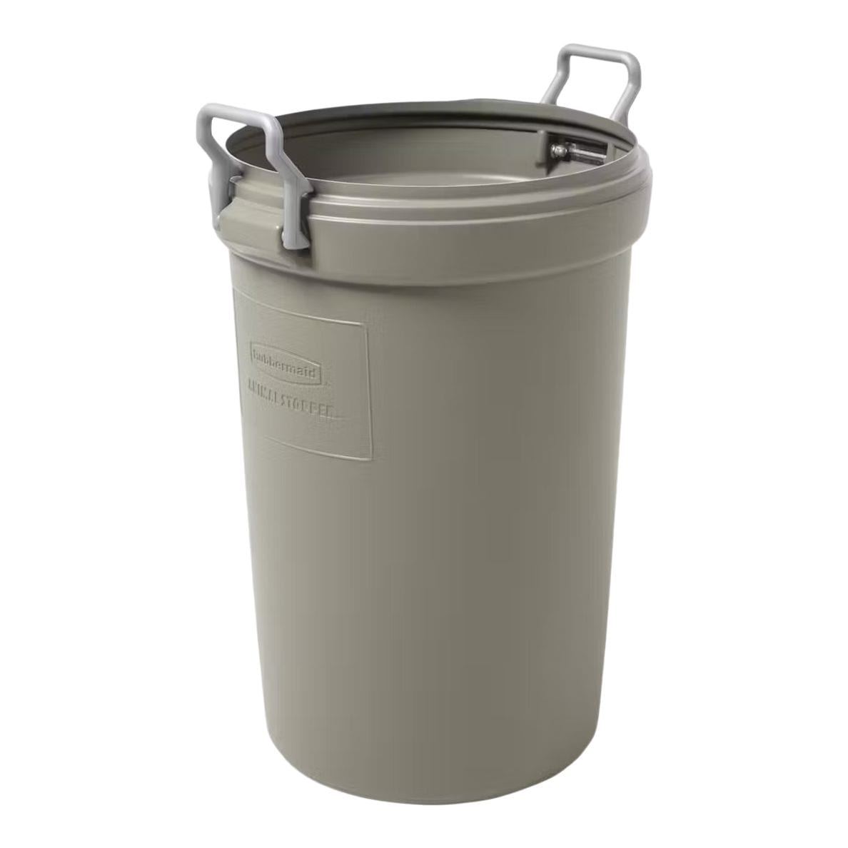 Rubbermaid Plastic Circular Animal Stopper Garbage Can, Grey, 121-L