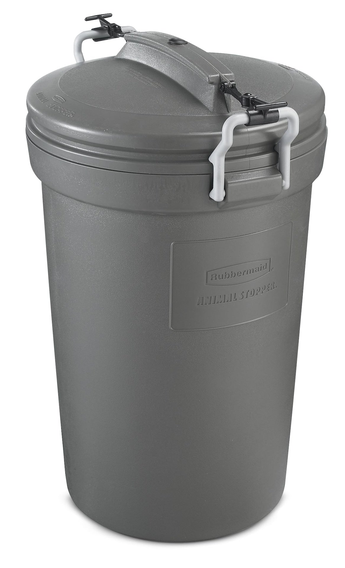 Rubbermaid Plastic Circular Animal Stopper Garbage Can, Grey, 121-L