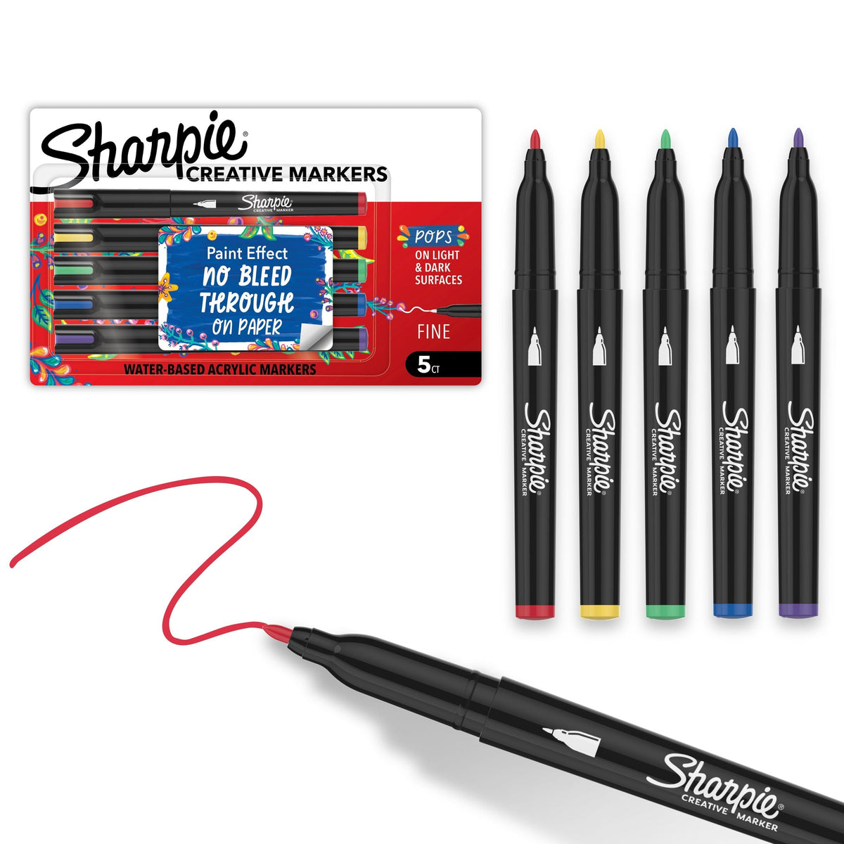 Sharpie Creative Markers, Fine Tip, 5 Pieces, Assorted Colours