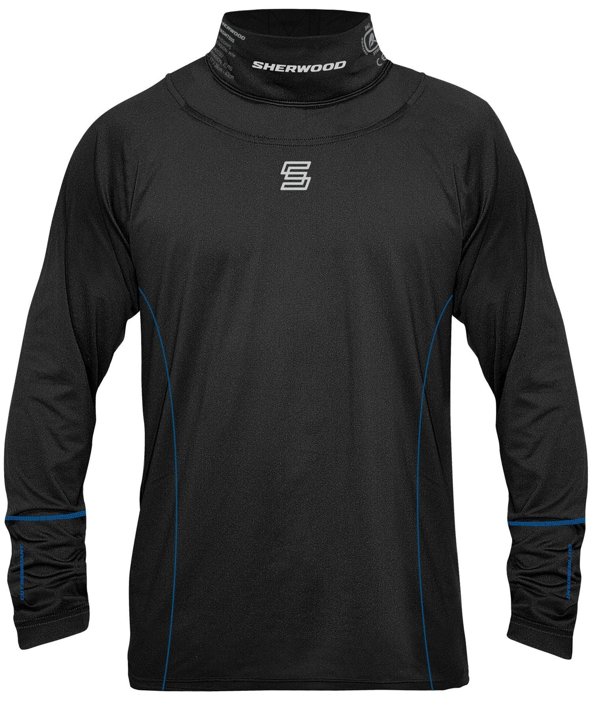 Sherwood Hockey Long Sleeve Top with Integrated Neck Guard, Senior/Men, Black, Assorted Sizes