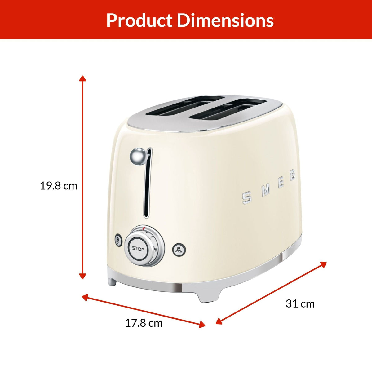 Smeg 50's Retro 2-Slice Toaster, Cream