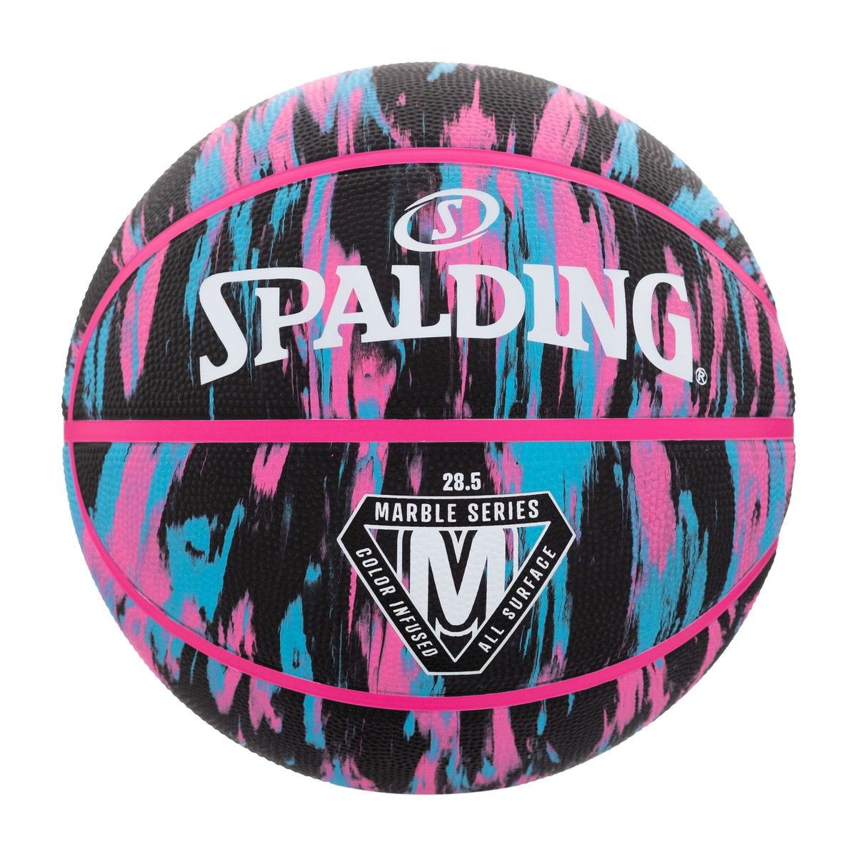 Spalding Marble Series 4Her Outdoor Rubber Basketball, Size 6 (28.5-in), Black/Pink,