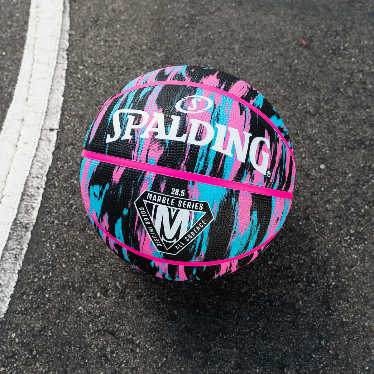 Spalding Marble Series 4Her Outdoor Rubber Basketball, Size 6 (28.5-in), Black/Pink,