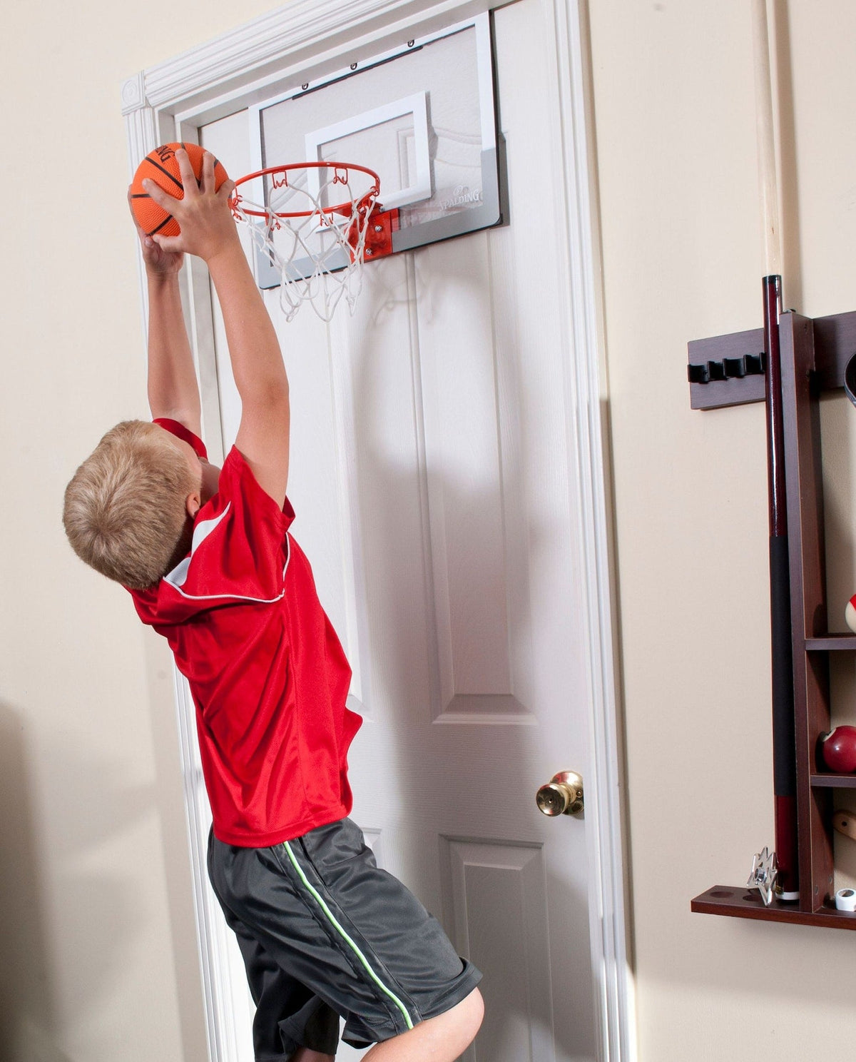 Spalding Slam Jam Indoor Over-the-Door Mounting Mini Basketball Hoop & Net with Ball