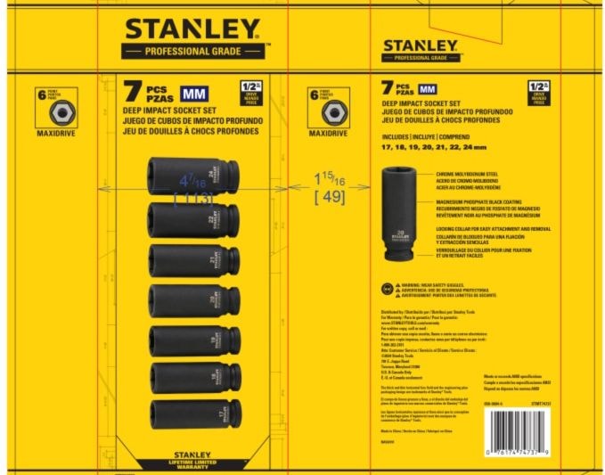 Stanley Pro 1/2-in Deep Impact Socket Set, Metric, 7-pc