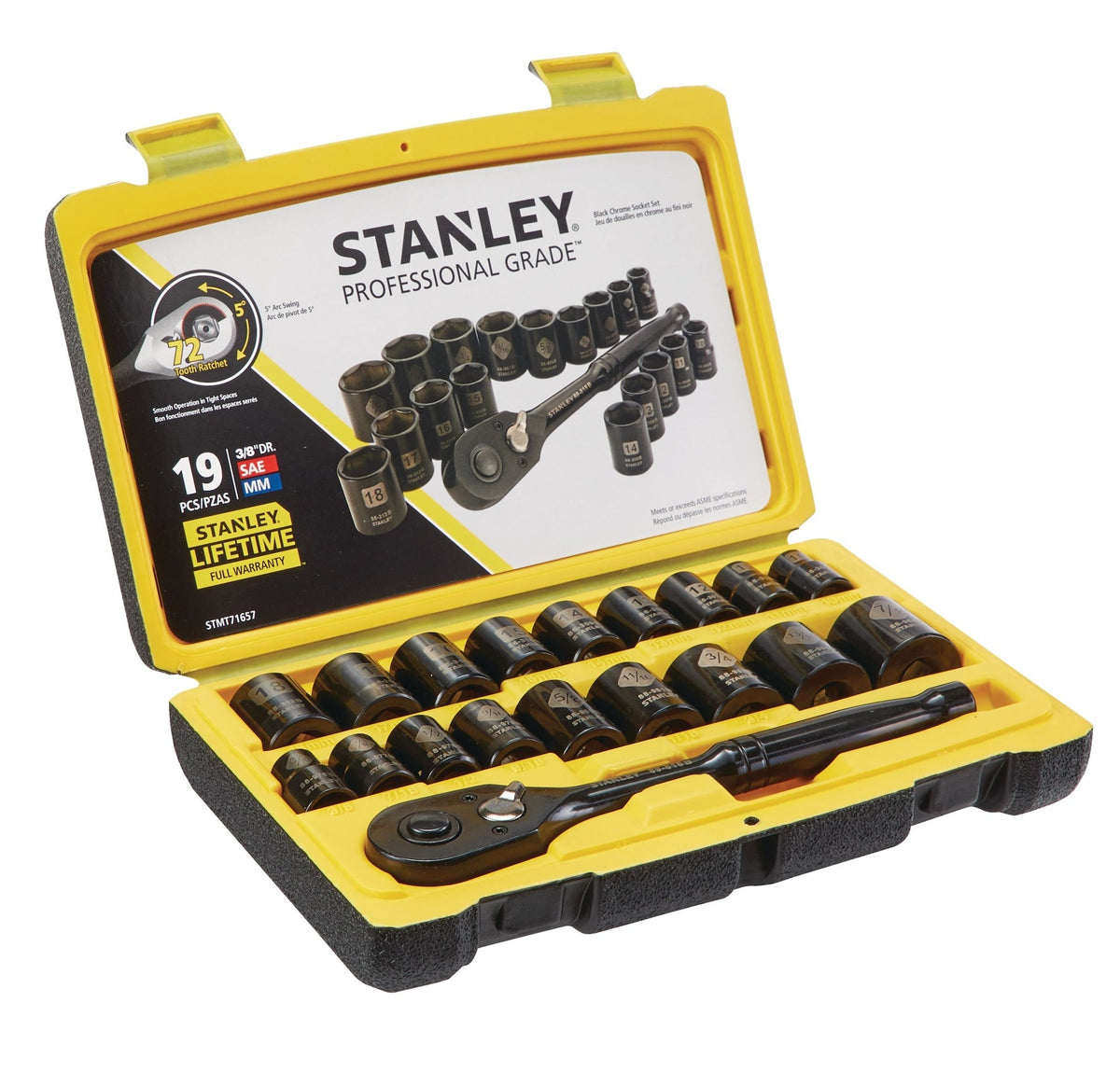 Stanley Professional Grade Black Chrome Socket Set, 19-pc, SAE/Metric