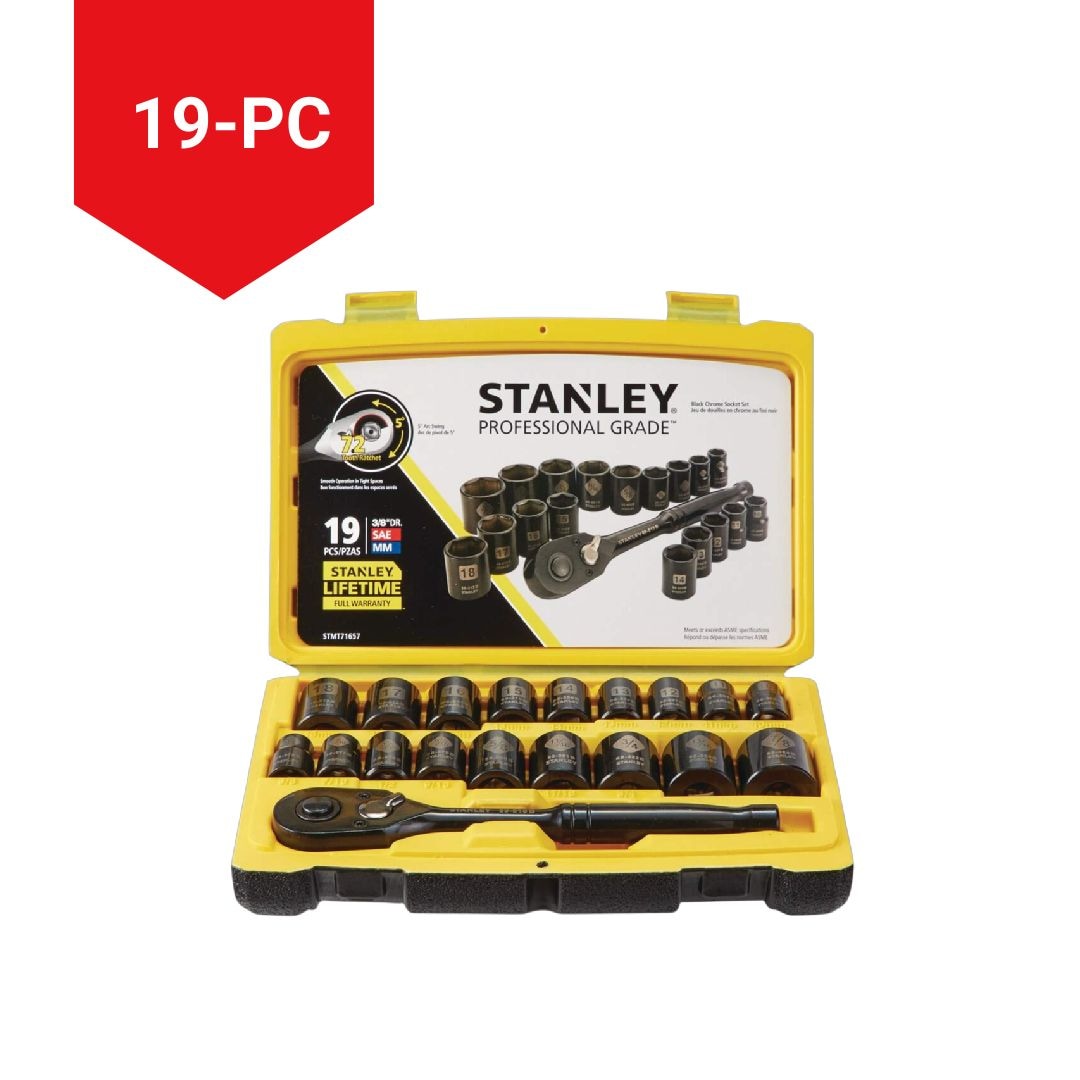 Stanley Professional Grade Black Chrome Socket Set, 19-pc, SAE/Metric