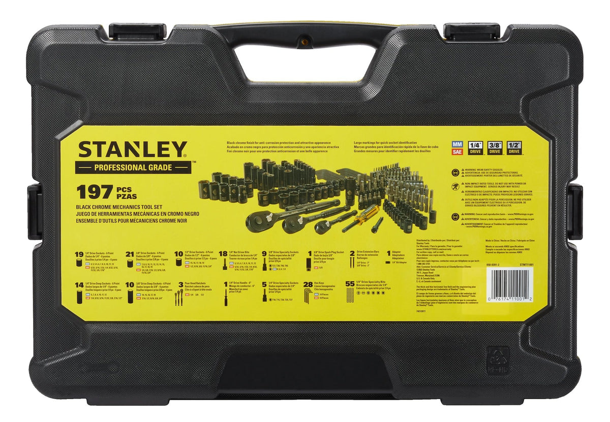 Stanley Professional Grade Black Chrome Socket Set, SAE/Metric, 197-pc