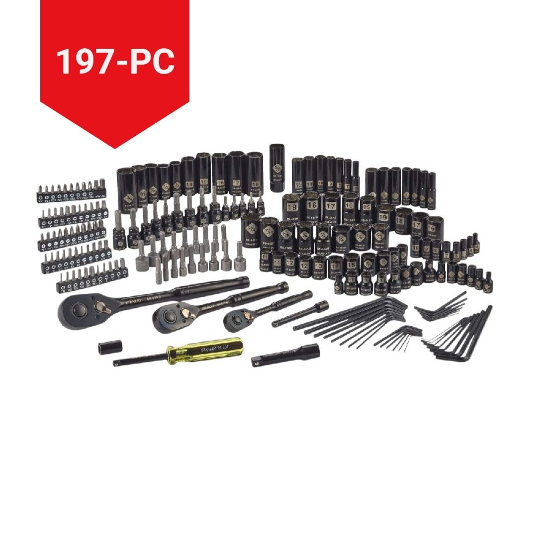 Stanley Professional Grade Black Chrome Socket Set, SAE/Metric, 197-pc