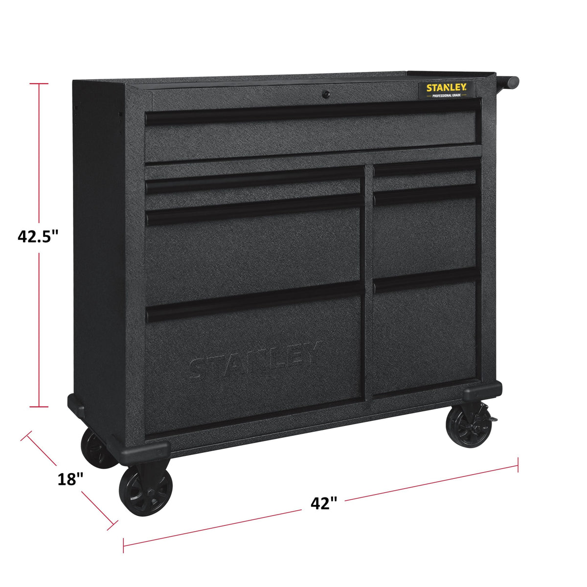Stanley Rolling Tool Storage Cabinet with 7 Drawers, Power Bar with USB, Black, 42-in