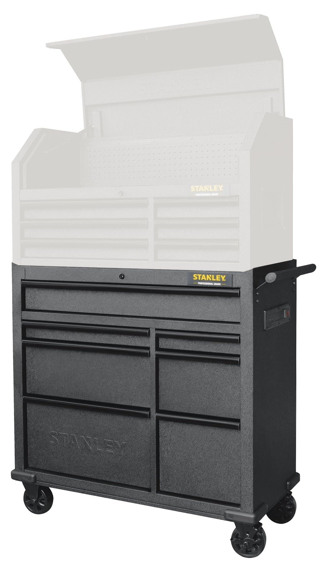 Stanley Rolling Tool Storage Cabinet with 7 Drawers, Power Bar with USB, Black, 42-in