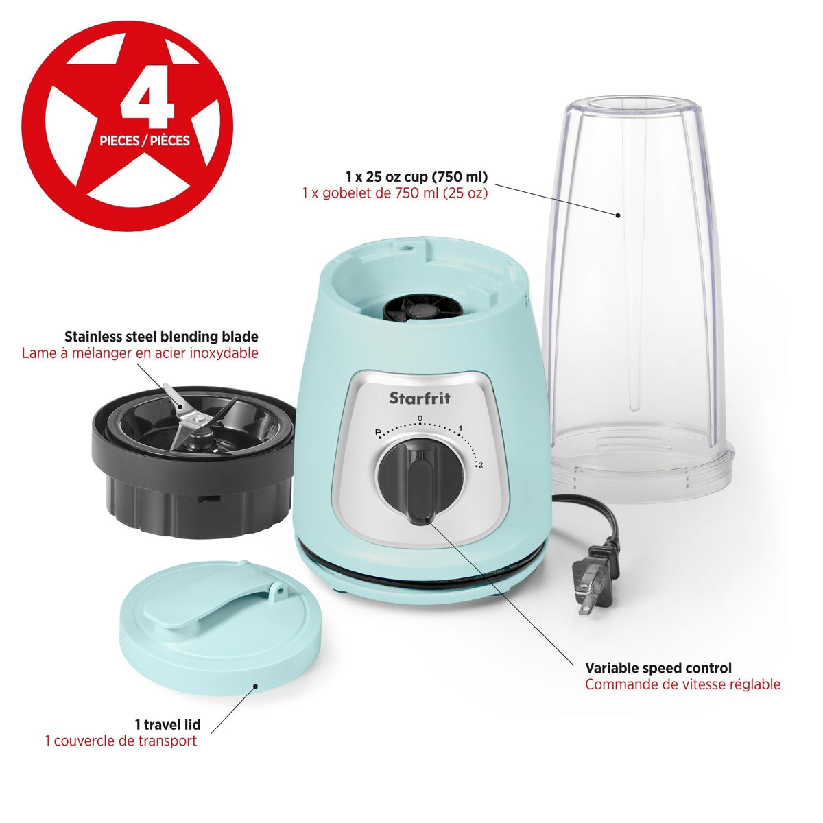 Starfrit Personal Blender with Locking Lid, Light Blue
