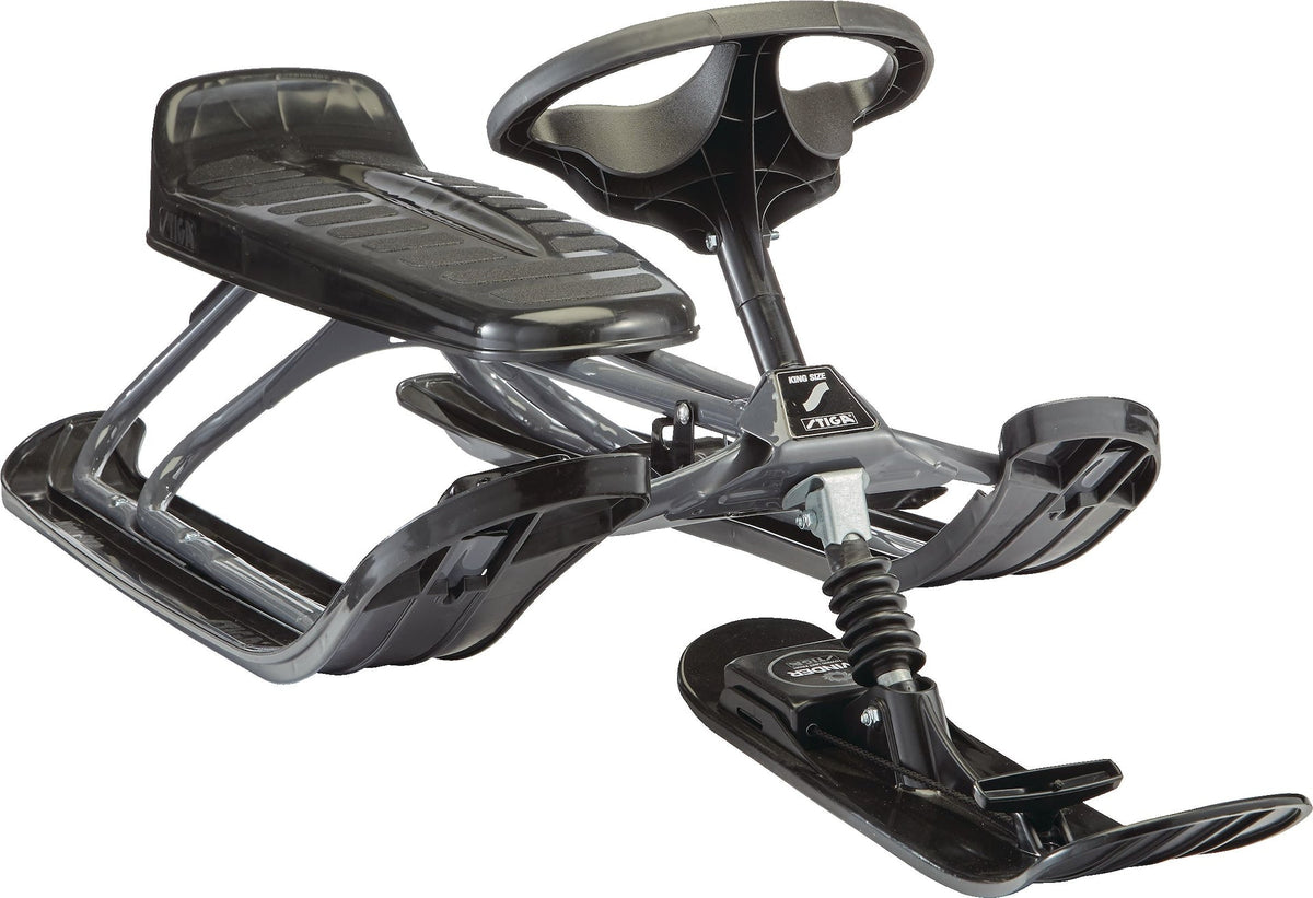 Stiga GT King Size Kids' 2-Person Winter Snow Racer Sled with Steering Wheel & Brakes, Grey