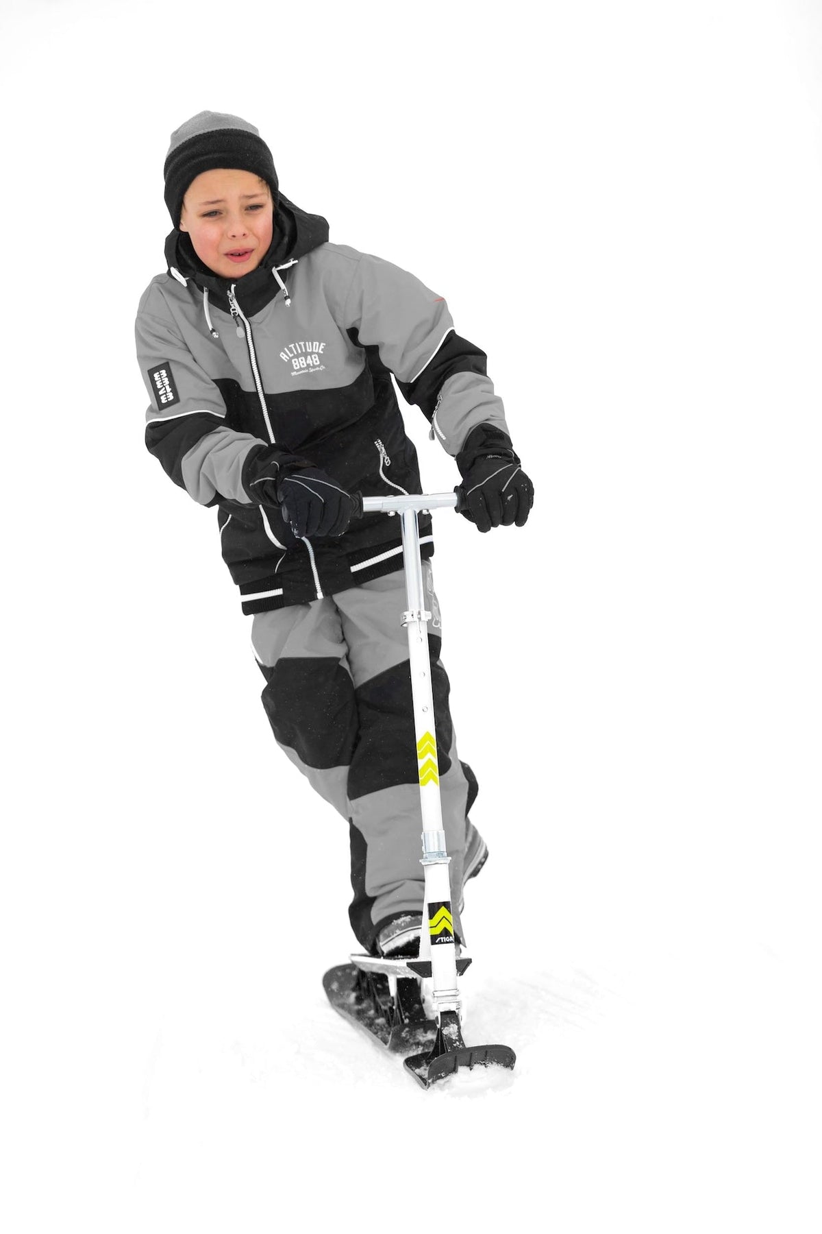 Stiga Snow Kick Free Kids' Winter Snow Ski Scooter with Height Adjustable Handle, Ages 7+